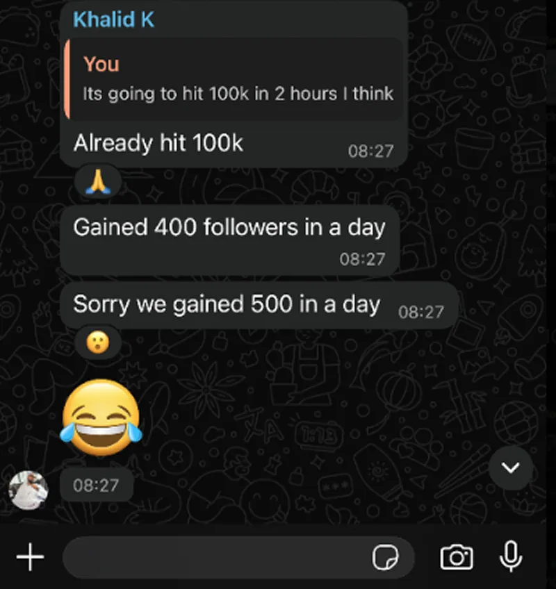 100K views and 400 new followers per day